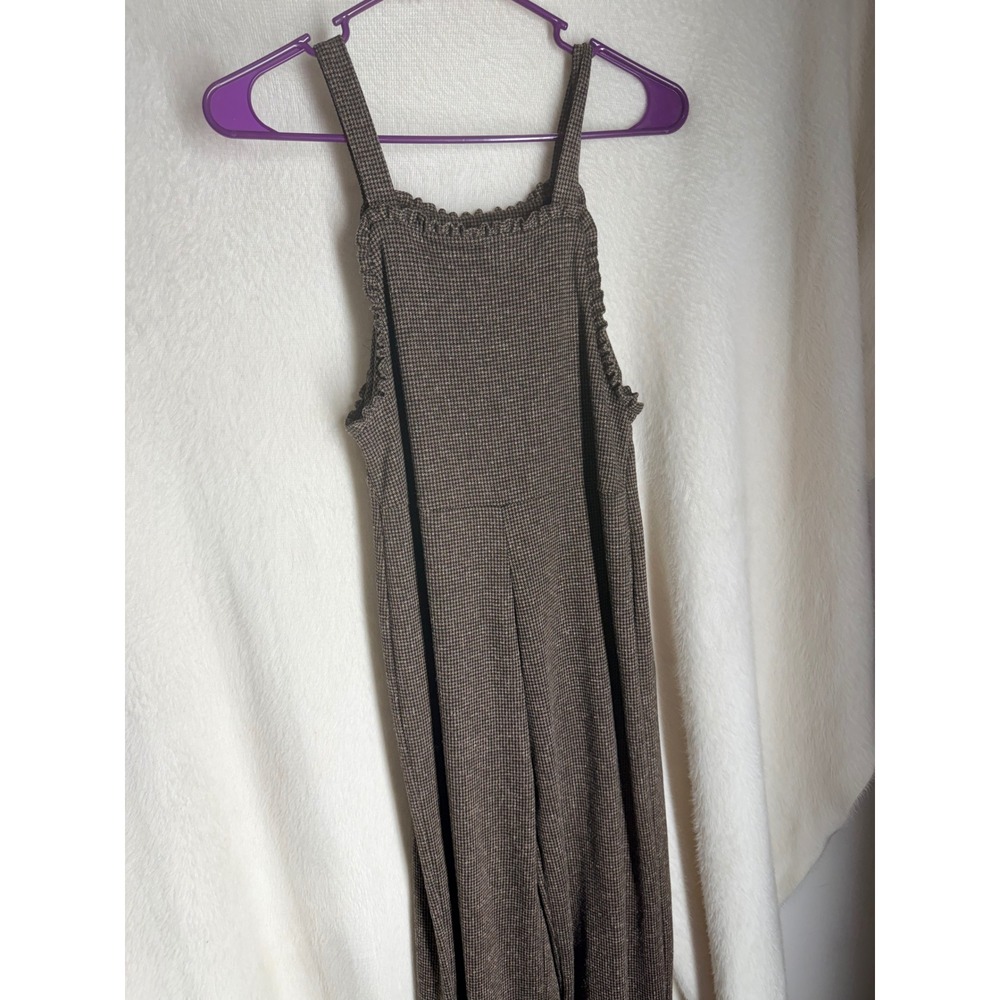 Zara Kids Brown‎ Houndstooth Ruffle Trim Wide Leg Jumpsuit Size 13-14